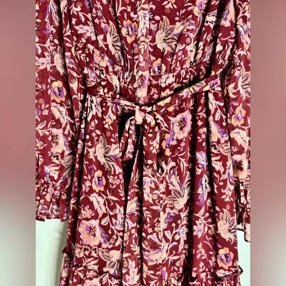 Fate Red Floral Ruffled Tiered Sundress with Bishop Sleeves - Picture 3 of 8